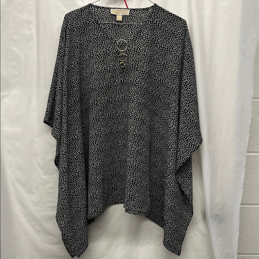 Michael Kors Black and White Poncho Top with Gold Accents